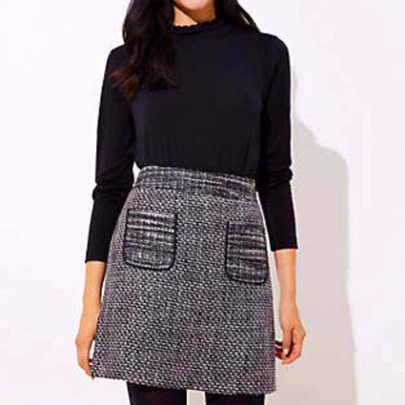 LOFT Plus black, white and silver tweed mini skirt with front pockets size 18 - Picture 1 of 6